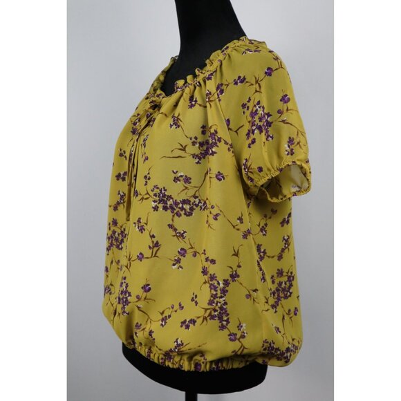 APT9 Mustard -purple Floral with Button Front & Elastic Hem Size PL - Picture 3 of 8